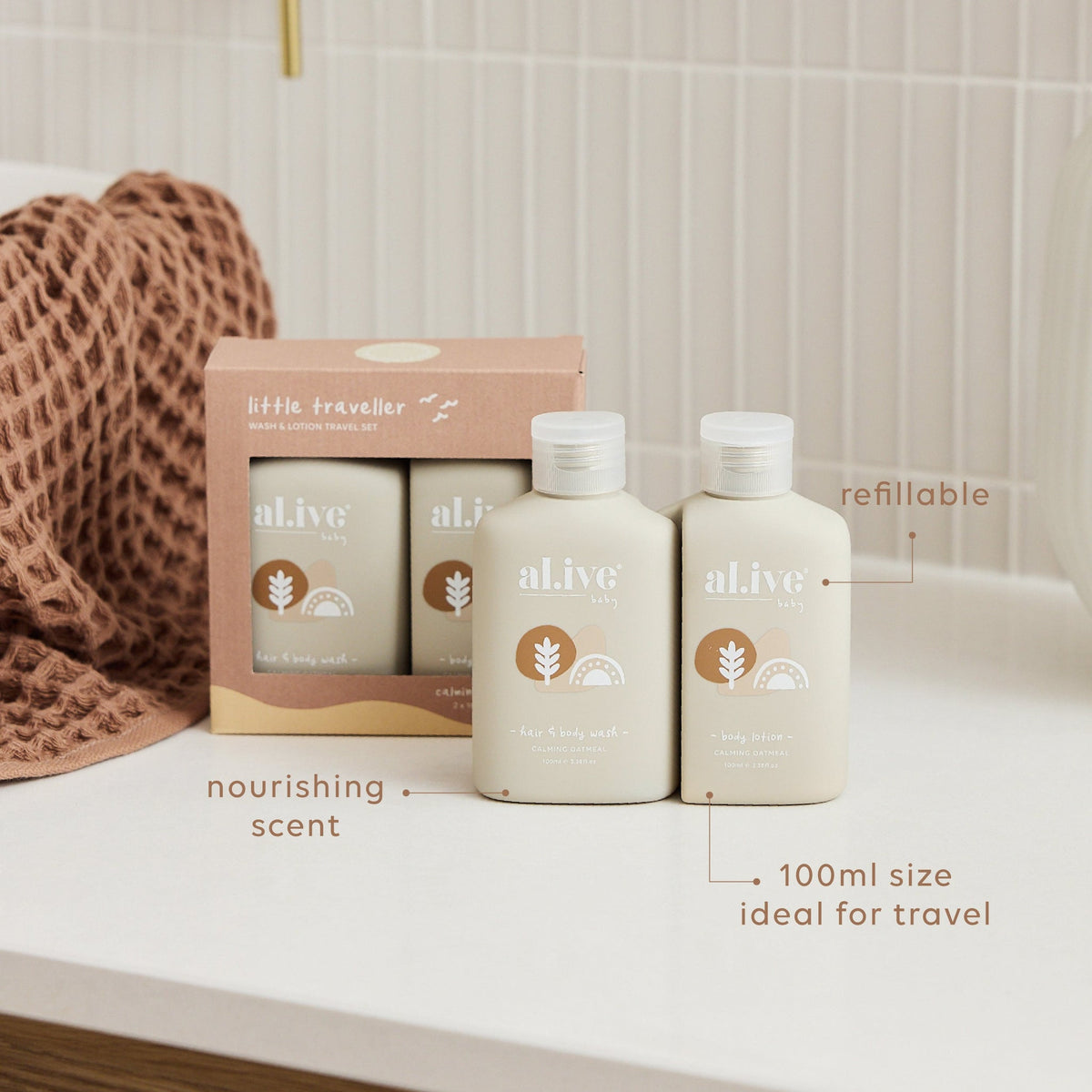 Al.ive Little Traveller Calming Oatmeal Wash & Lotion Travel Pack