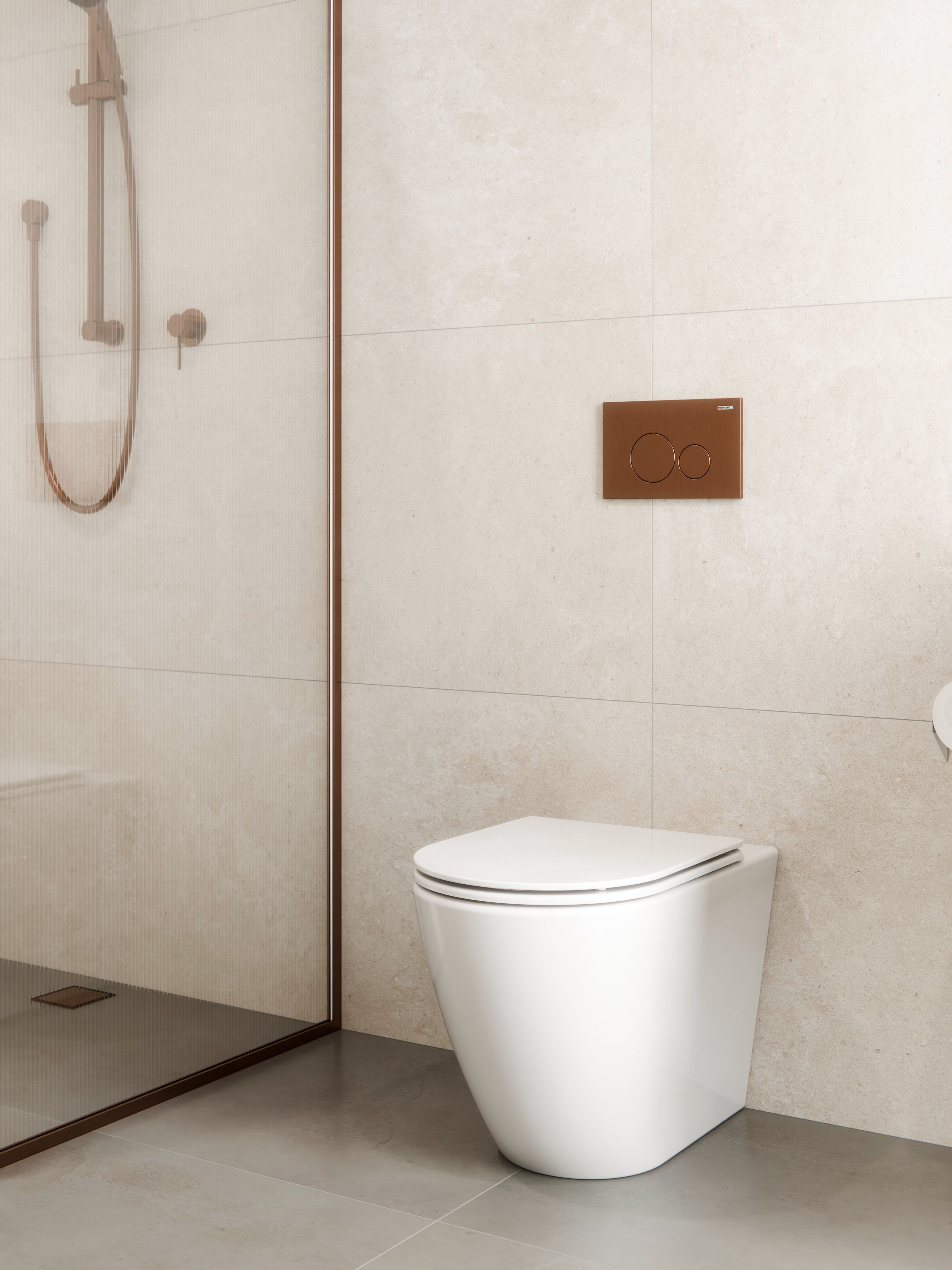 CODE FLOW TYPHOON INWALL TOILET SUITE | BRUSHED COPPER BUTTON
