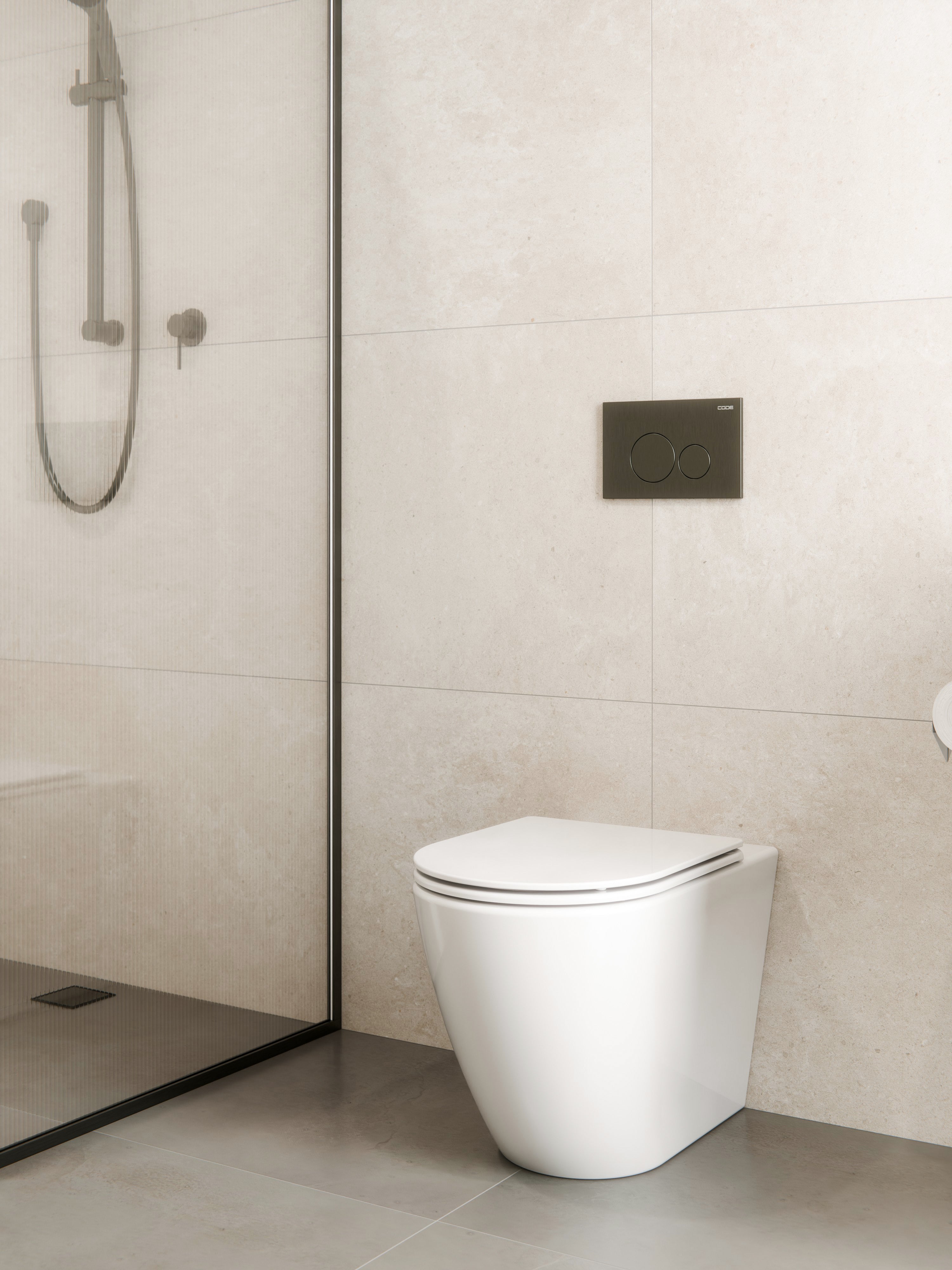 CODE FLOW TYPHOON INWALL TOILET SUITE | BRUSHED GUNMETAL BUTTON