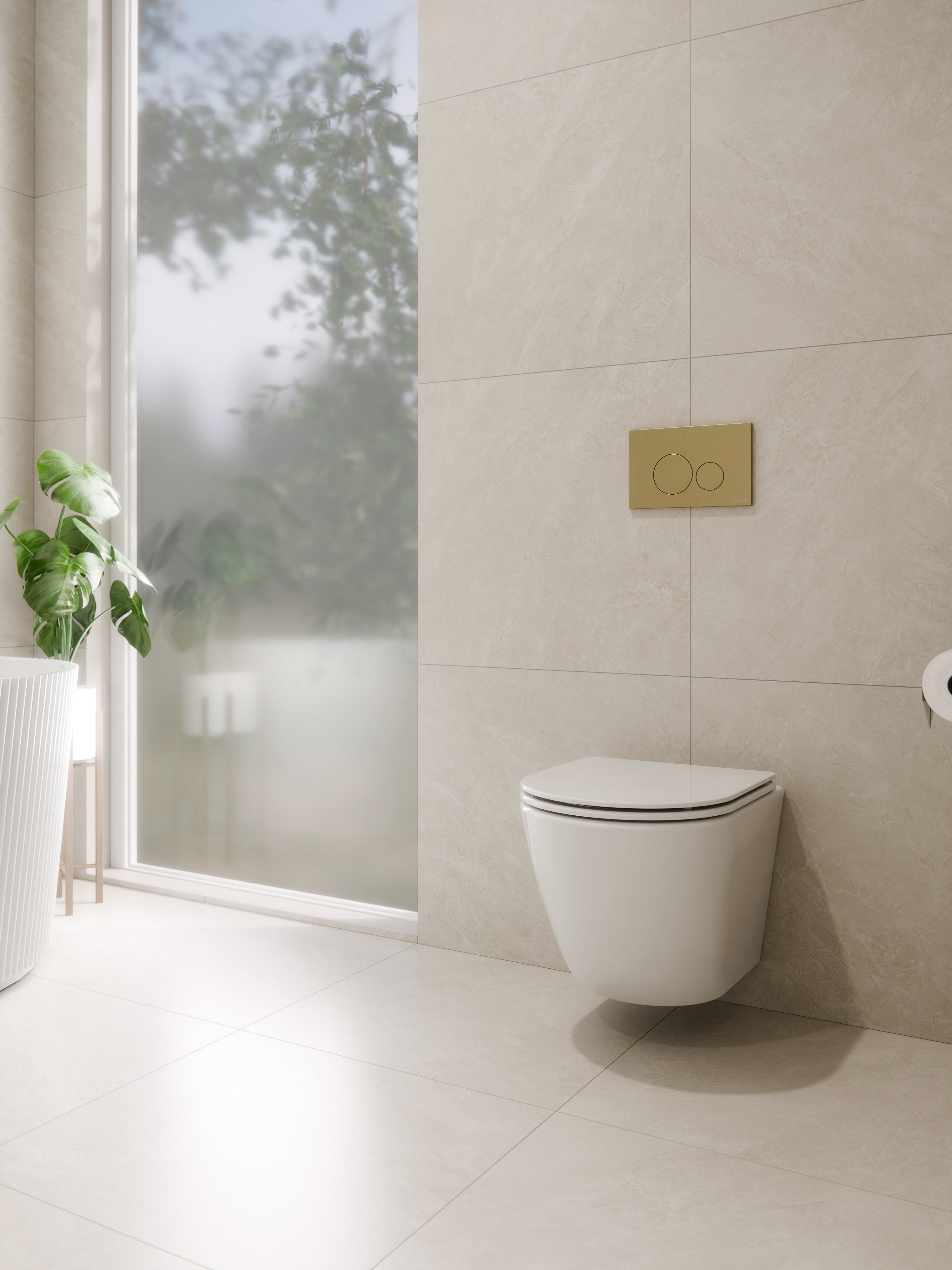 CODE FLOW TYPHOON WALL HUNG TOILET SUITE | BRUSHED BRASS BUTTON