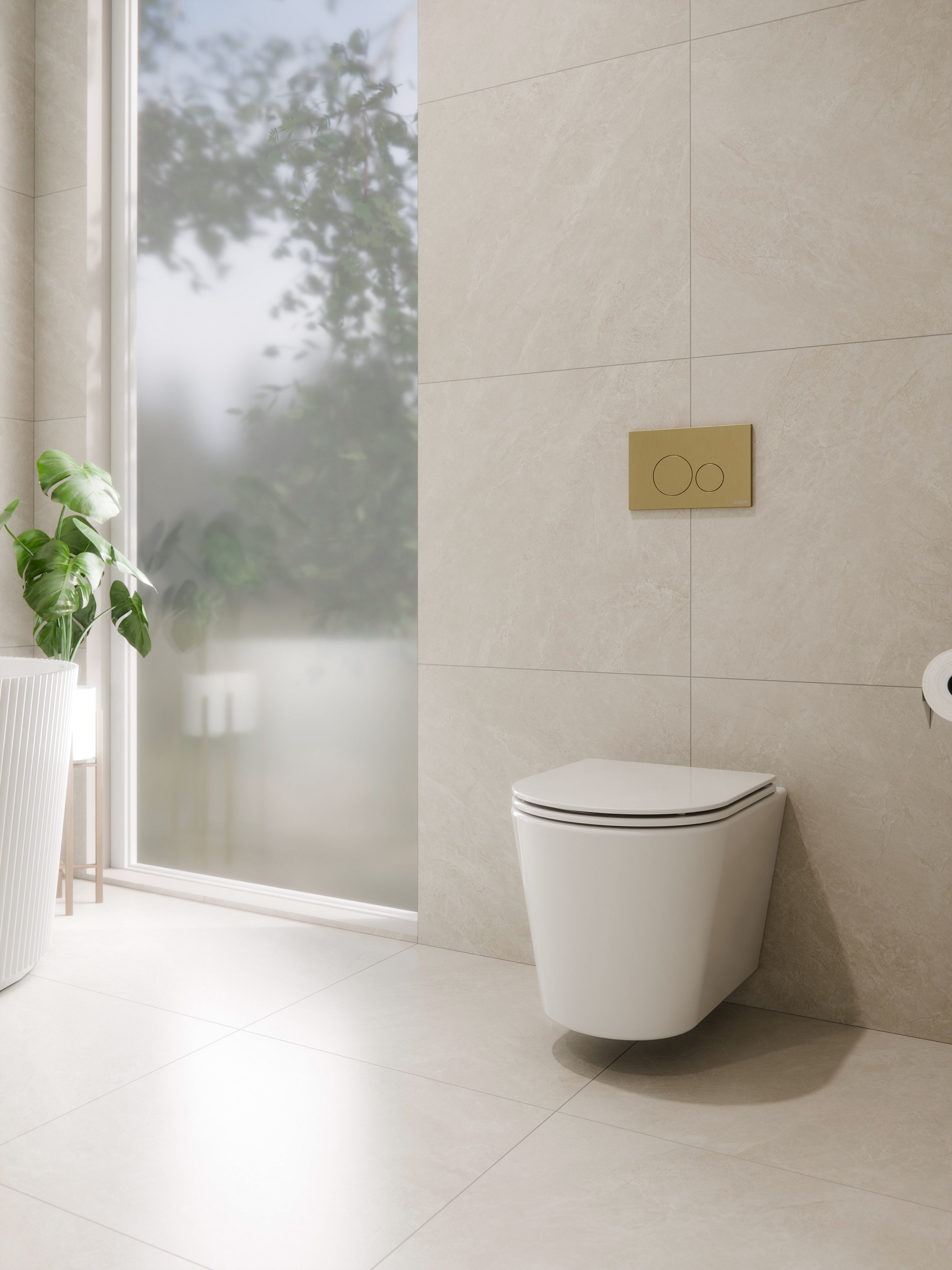 CODE PURE TYPHOON WALL HUNG TOILET SUITE | BRUSHED BRASS BUTTON