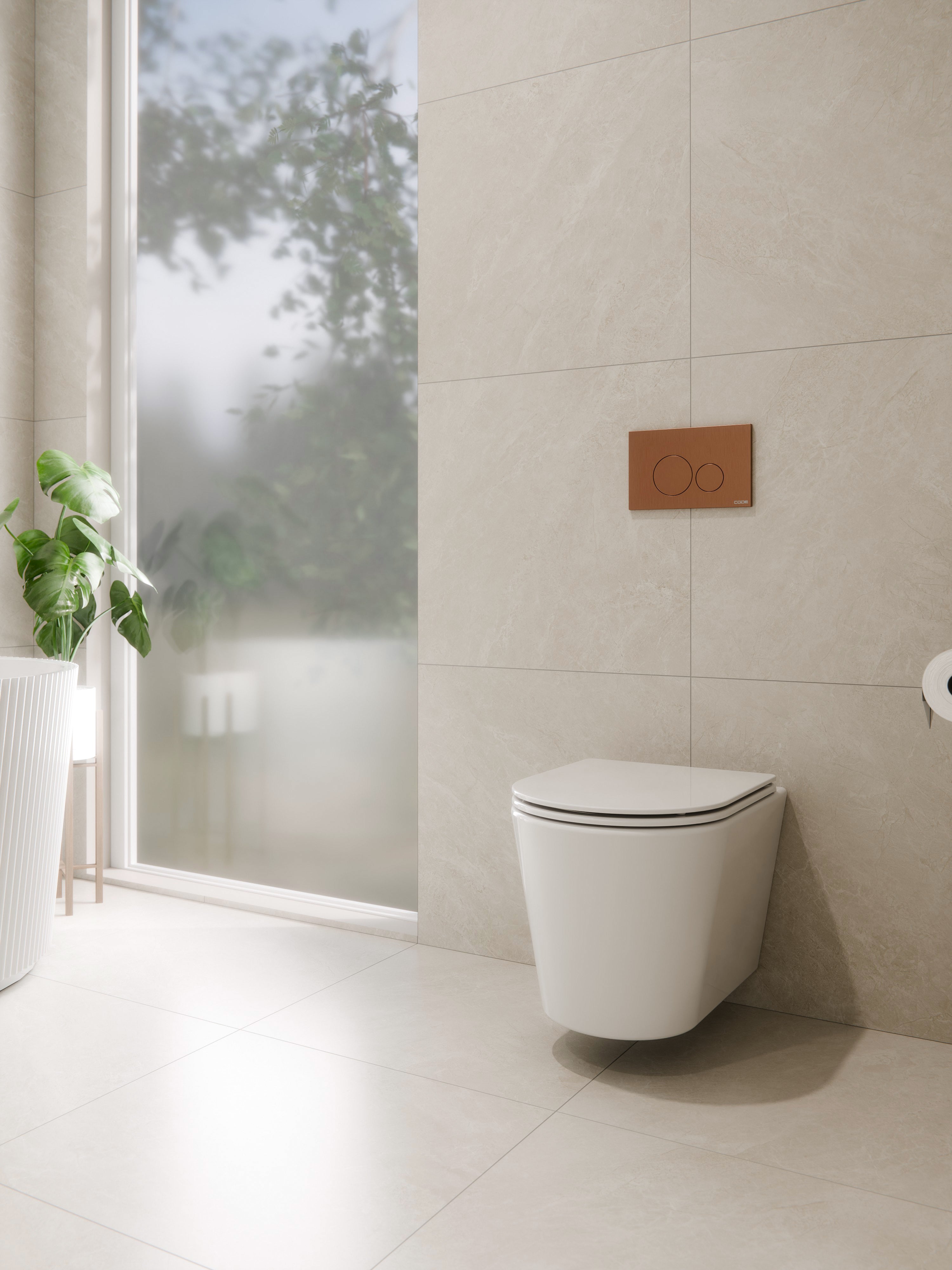 CODE PURE TYPHOON WALL HUNG TOILET SUITE | BRUSHED COPPER BUTTON
