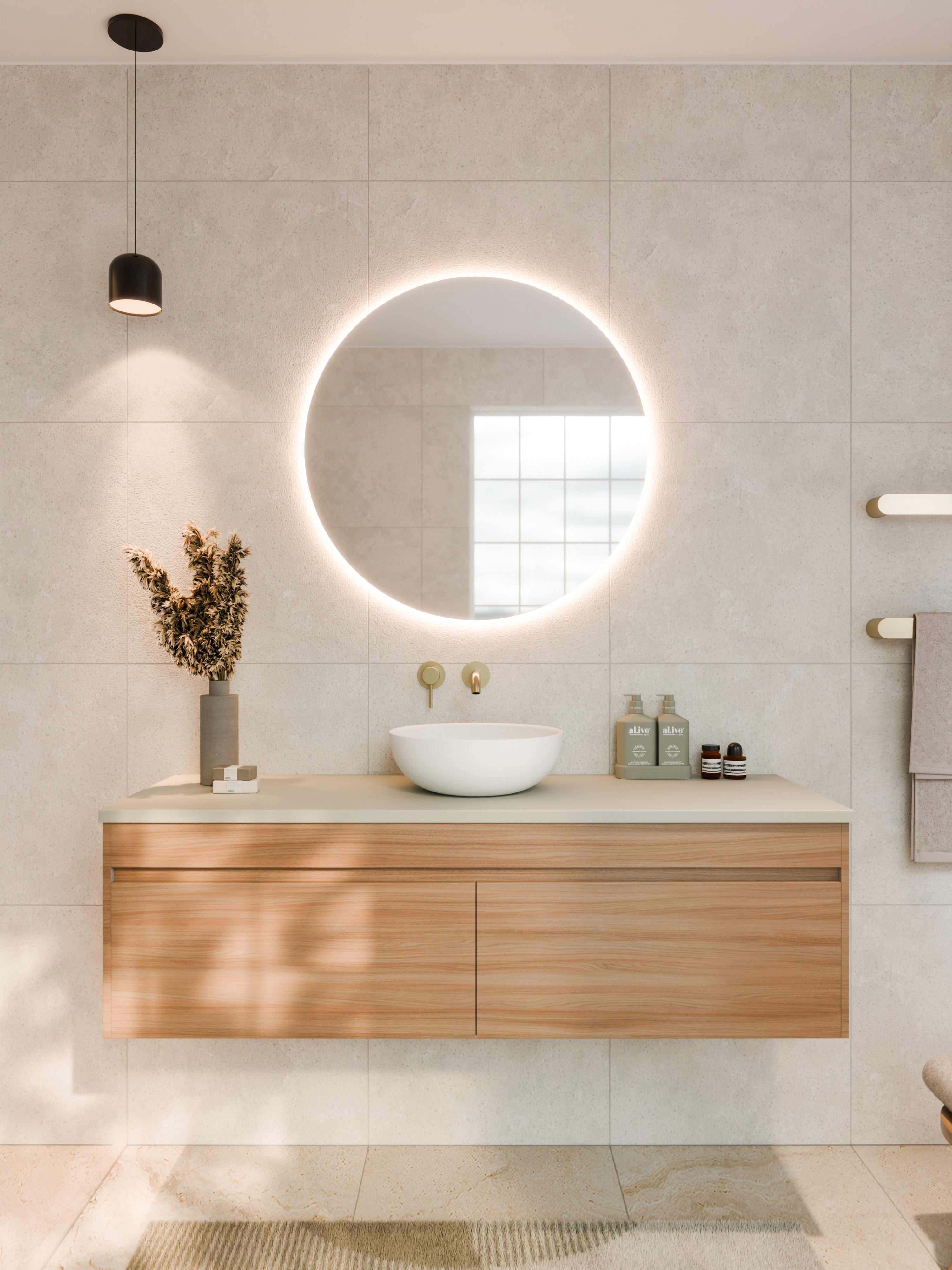 code-interiors-luxe-1500-contemporary-wall-hung-vanity-devon-oak-timberland-finish-2-drawer-side-by-side-single-basin-bathroom-setting-circle-euro-mirror-led