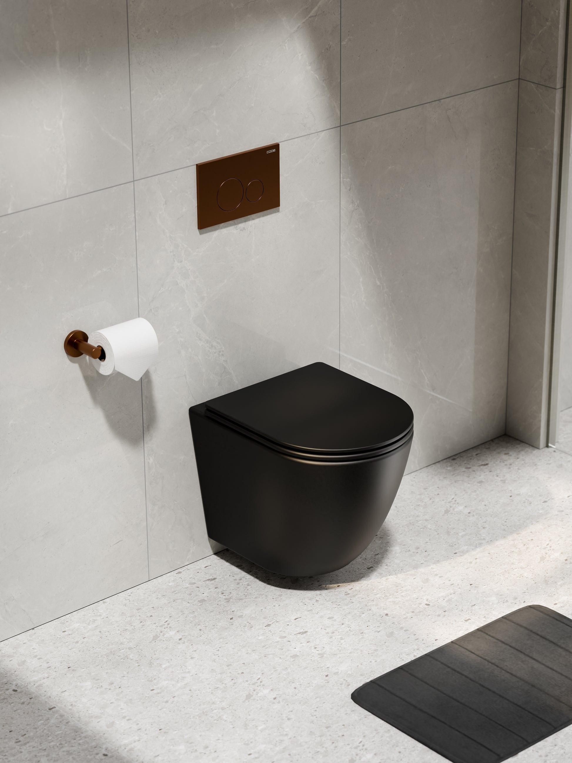CODE-FLOW-TYPHOON-WALL-HUNG-MATTE-BLACK-TOILET-SUITE-BRUSHED-COPPER-BUTTON