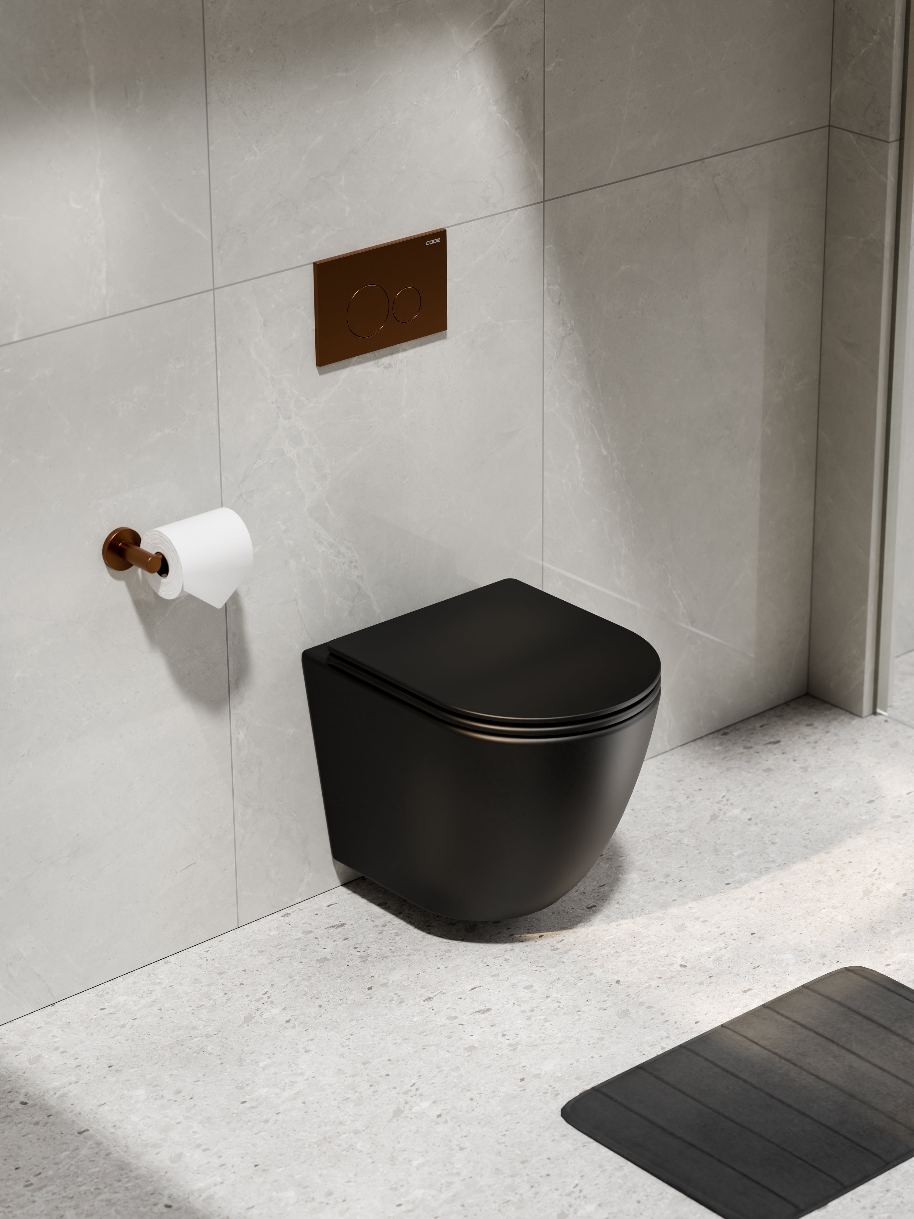 CODE-FLOW-TYPHOON-WALL-HUNG-MATTE-BLACK-TOILET-SUITE-BRUSHED-COPPER-BUTTON