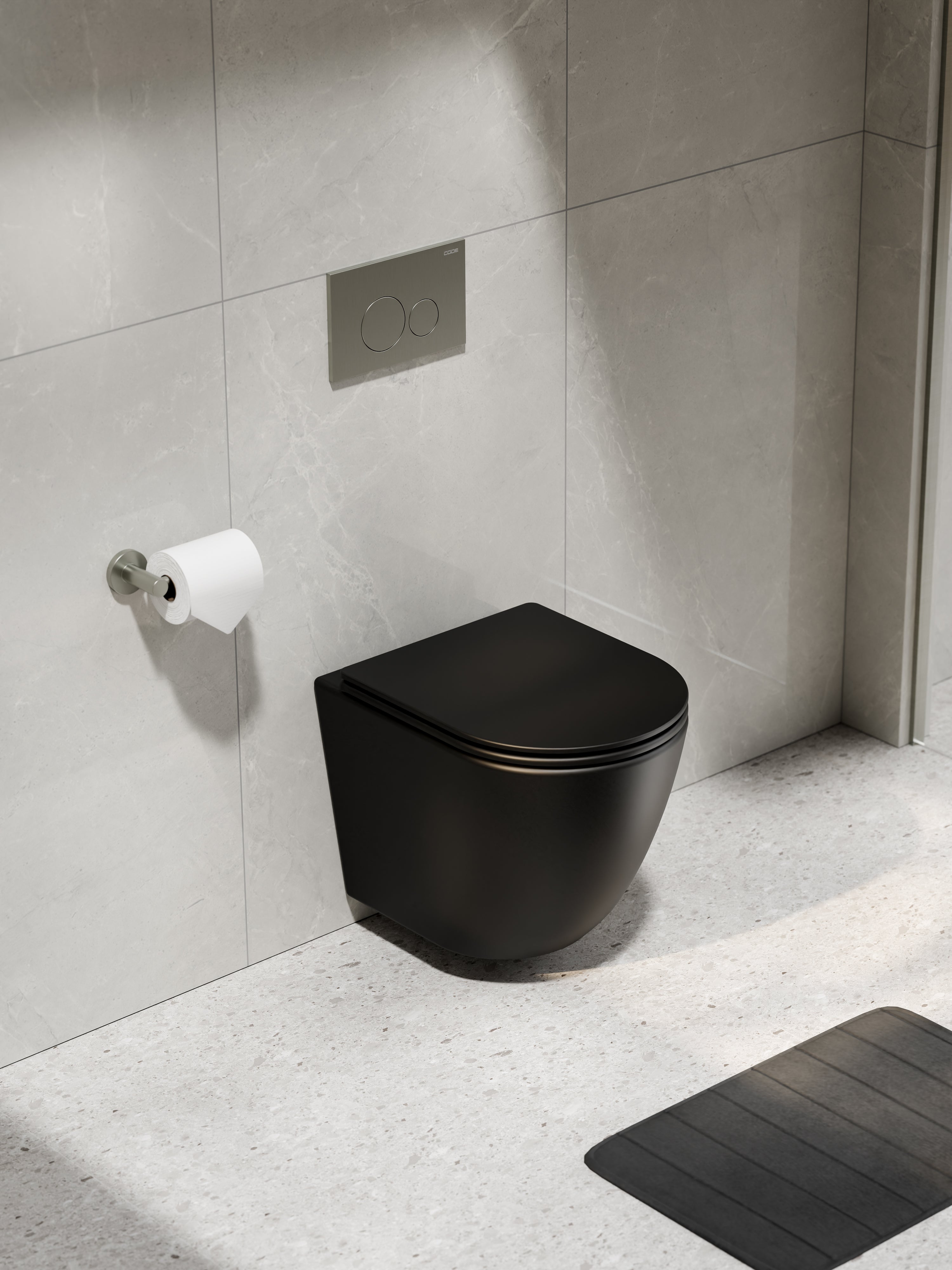 FLOW-WALL-HUNG-TYPHOON-TOILET-SUITE-MATTE-BLACK-BRUSHED-NICKEL-PANEL