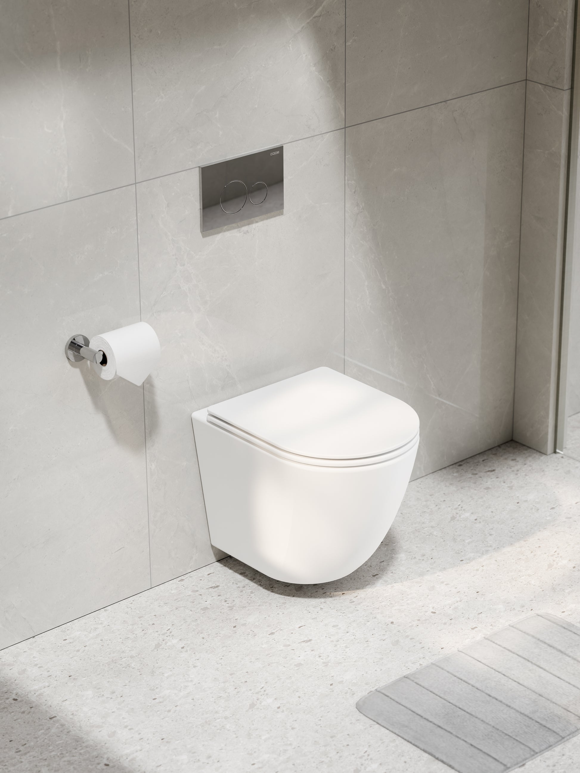 CODE-FLOW-WALL-HUNG-TYPHOON- MATTE-WHITE-TOILET-CHROME-BUTTON-PANEL