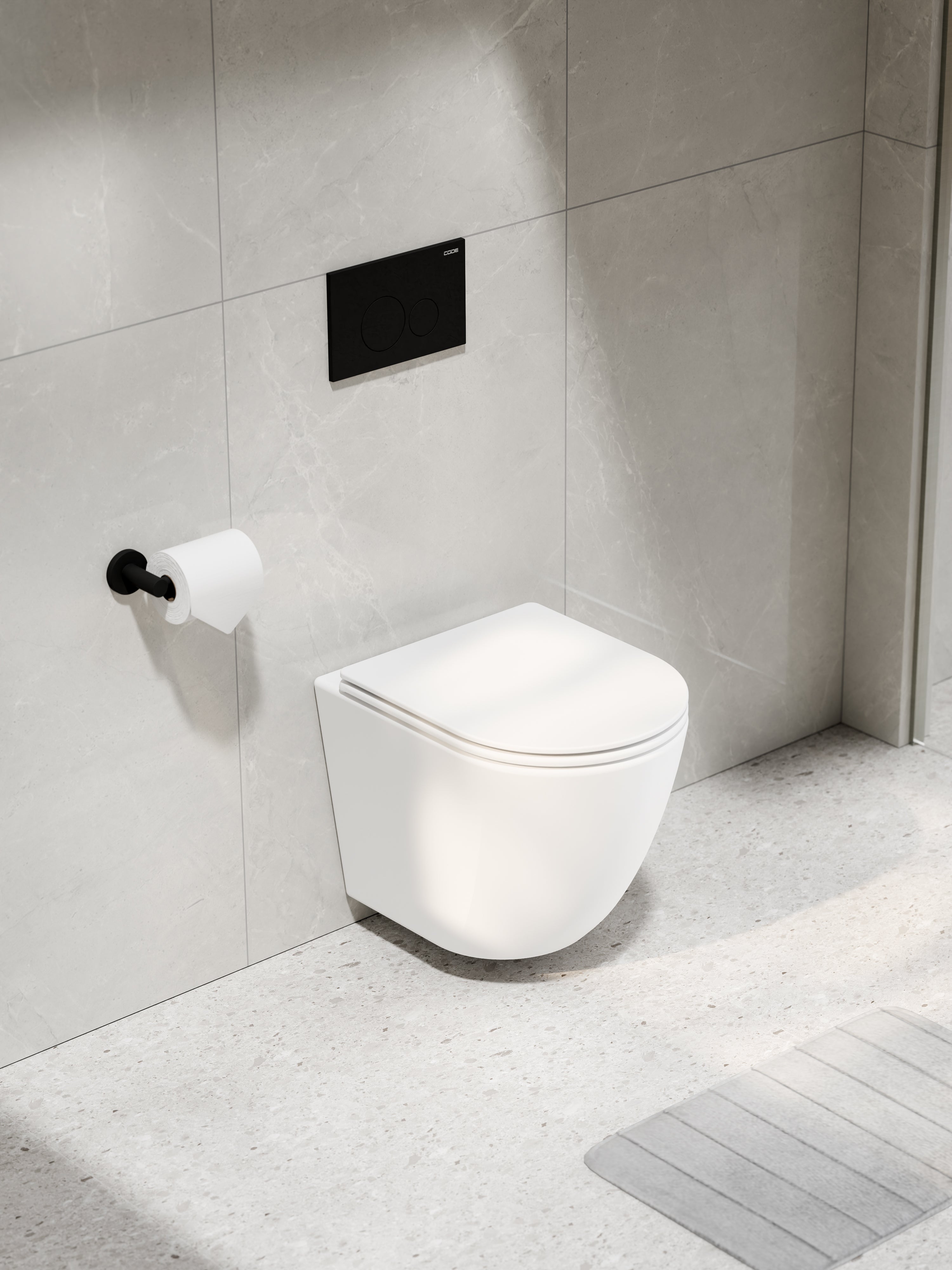 CODE-FLOW-TYPHOON-WALL-HUNG-MATTE-WHITE-TOILET-BLACK-BUTTON