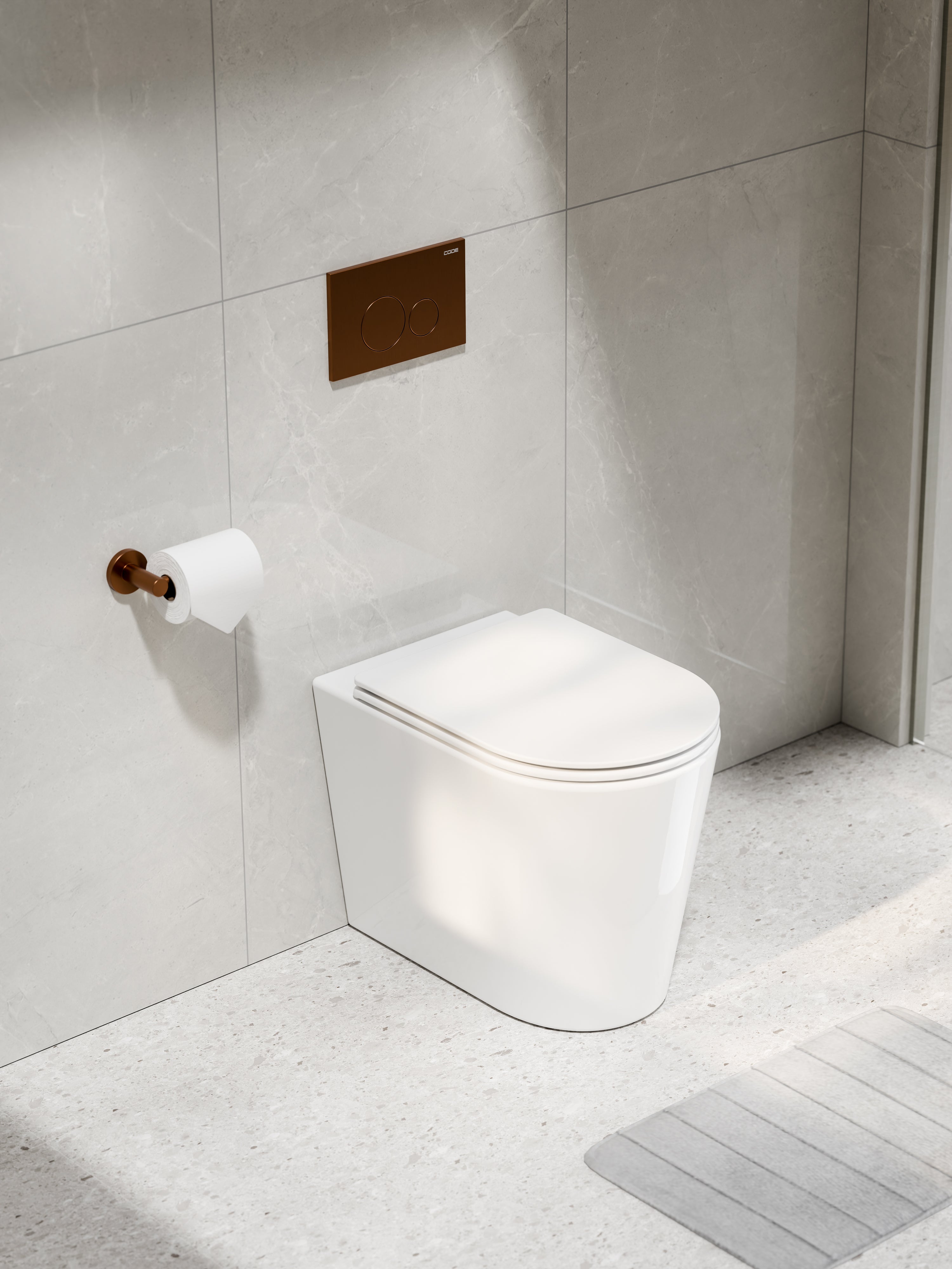 Code Pure Typhoon Inwall Toilet Suite | Brushed Copper Button