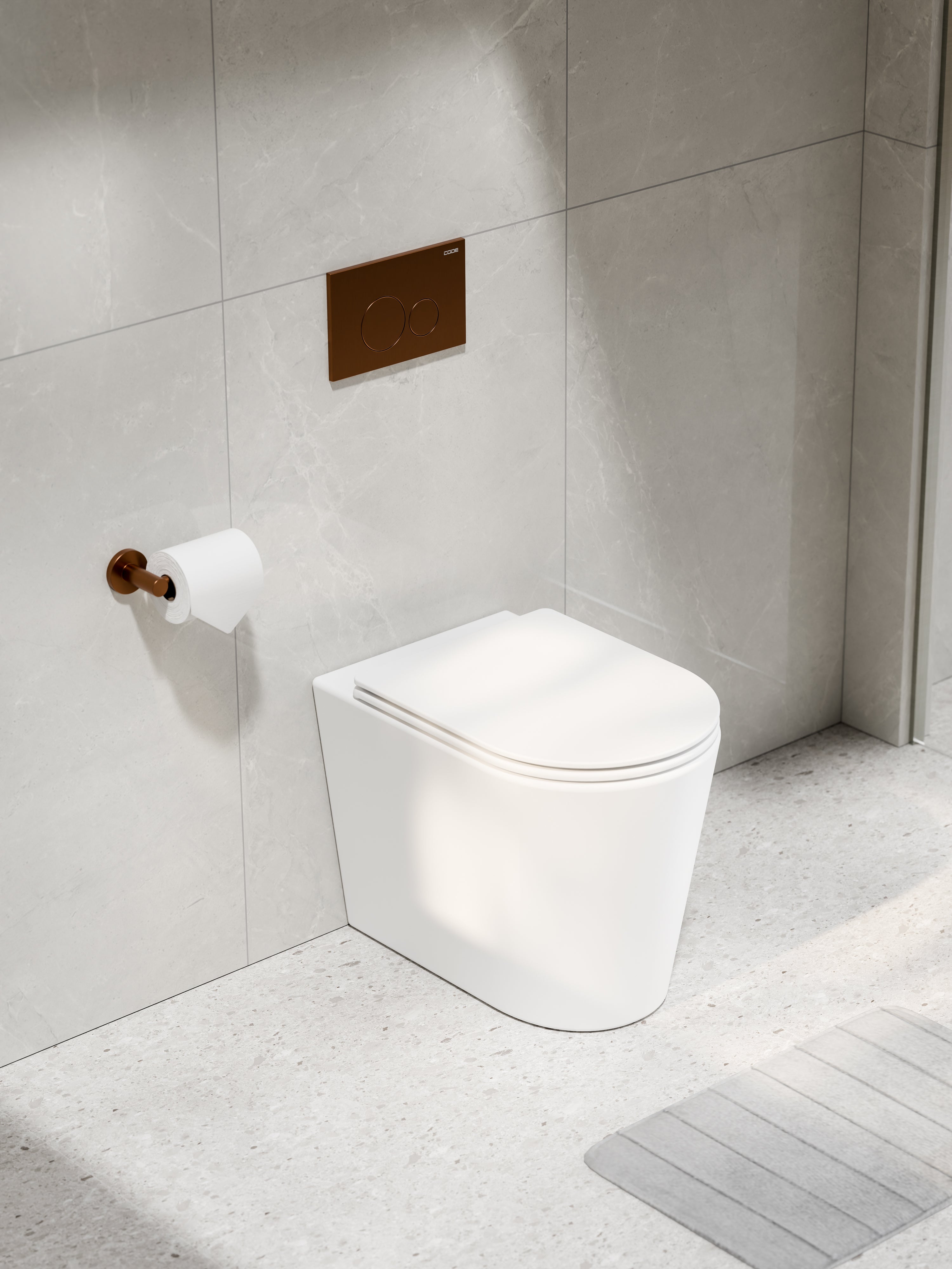 Code Pure Typhoon Inwall Toilet Suite | Brushed Copper Button