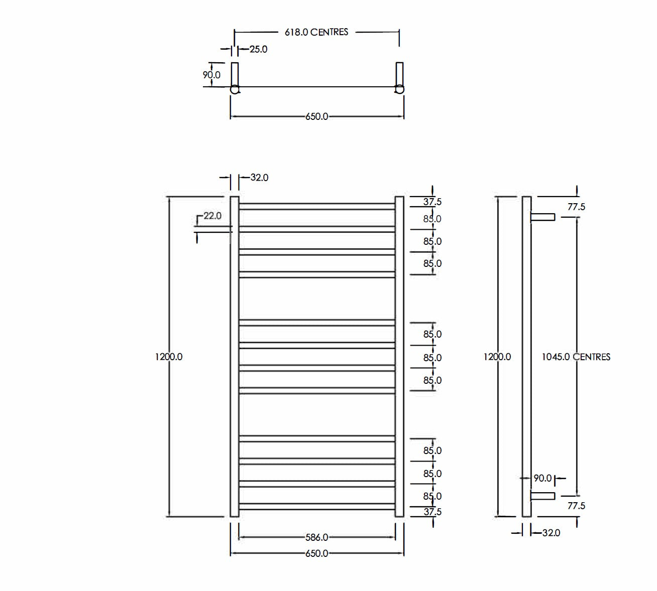 CODE ROUND HEATED TOWEL LADDER 1200X650MM - 6 COLOURS
