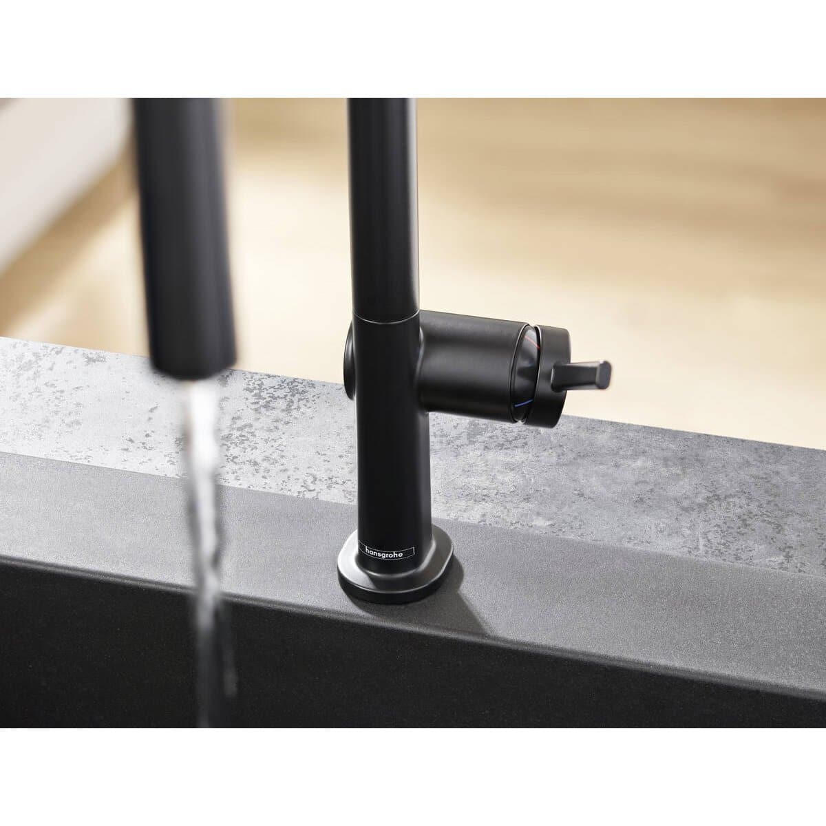 hansgrohe-focus-m54-kitchen-mixer-on-kitchen-bench-matte-black