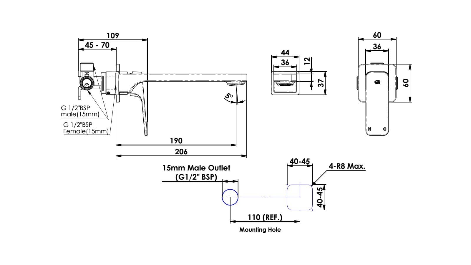 GREENS SWEPT WALL BASIN MIXER