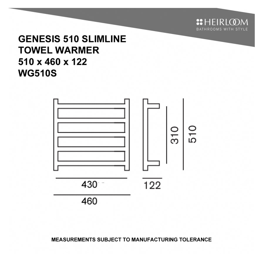 heirloom-genesis-510-slimline-heated-towel-ladder-spec-sheet