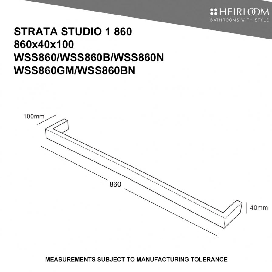 HEIRLOOM STRATA STUDIO 1 860MM SINGLE BAR TOWEL WARMER - 5 COLOURS