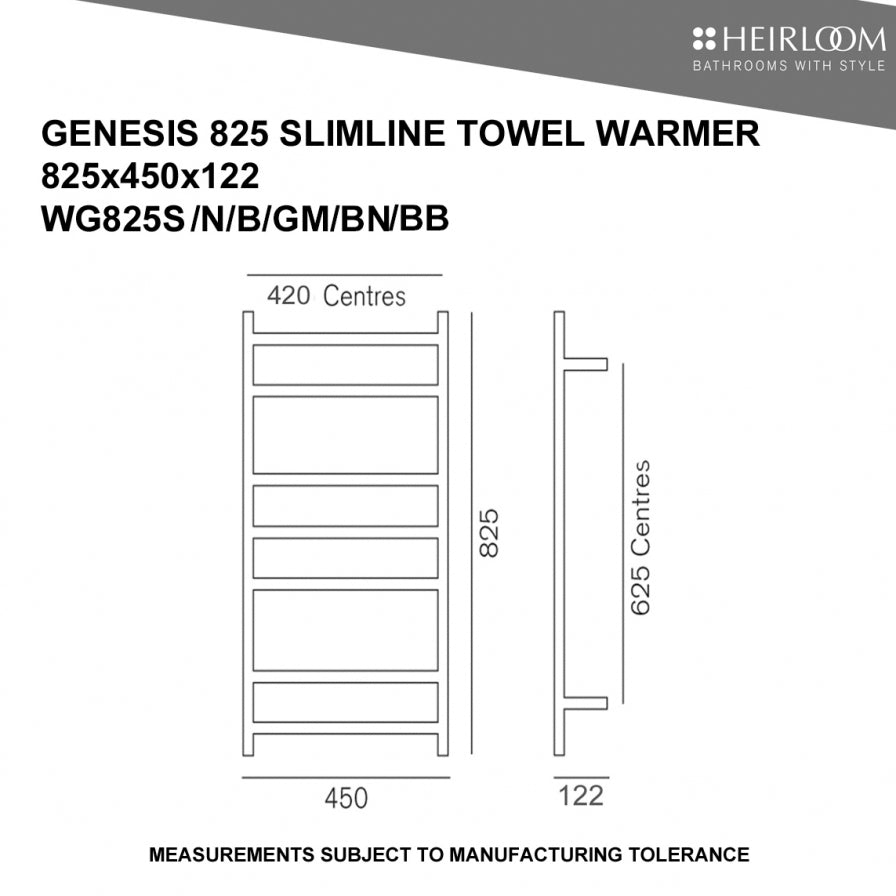 heirloom-genesis-825-slimline-heated-towel-ladder-spec-sheet