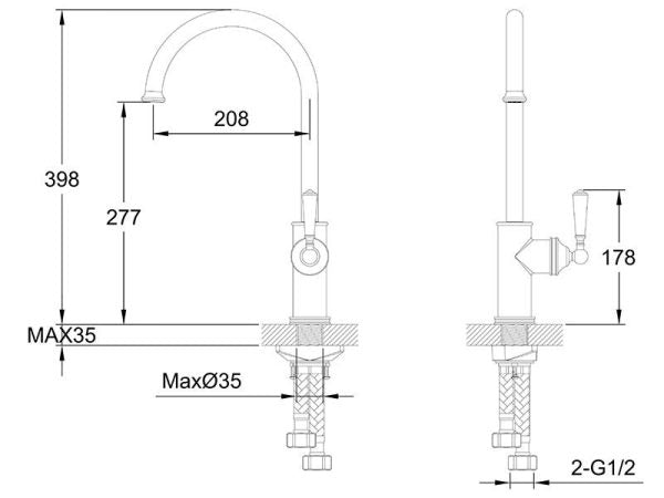 WATERWARE ROMAN GOOSENECK KITCHEN MIXER 3 COLOURS
