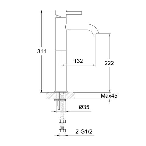 SCARAB TALL BASIN MIXER BRUSHED GOLD SPECIFICATION