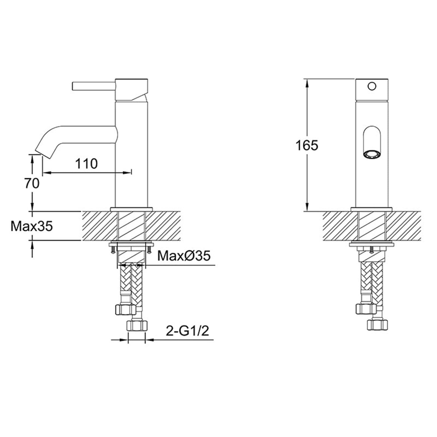 WATERWARE URBAN STANDARD BASIN MIXER BRUSHED STAINLESS STEEL