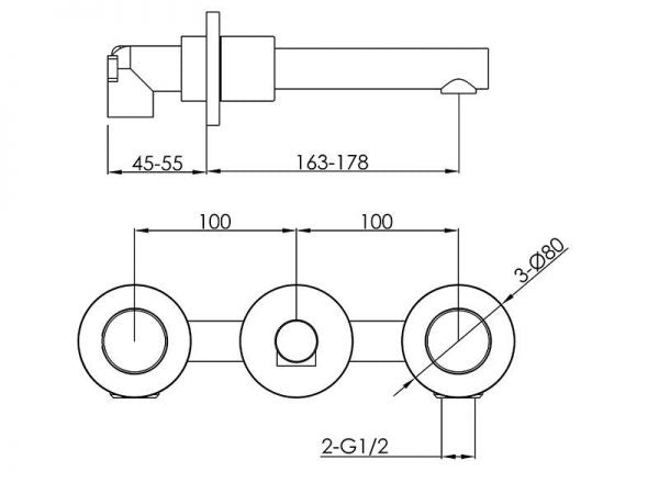 water ware-urban-3th-wall-mounted-basin-mixer-brushed-stainless-spec-sheet