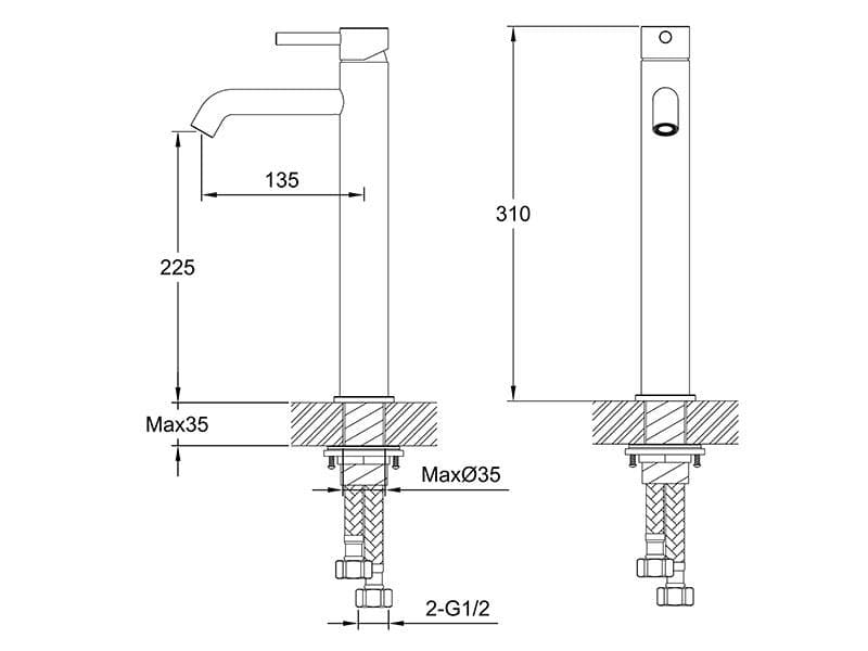 WATERWARE URBAN TALL BASIN MIXER BRUSHED STAINLESS STEEL