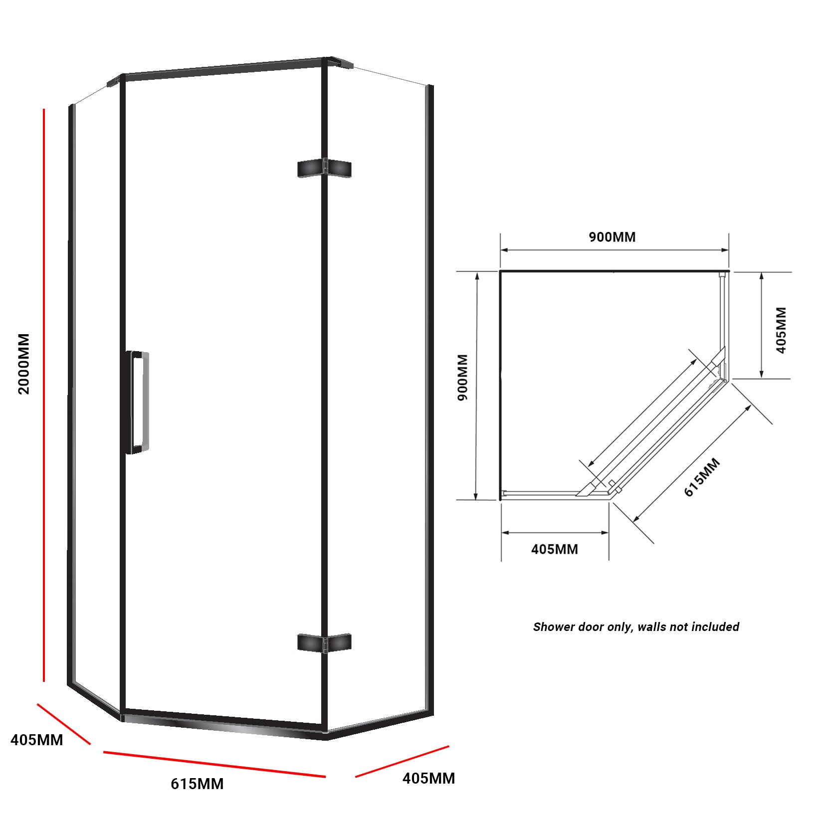 ELITE LUXURY FRAMELESS QUAD SHOWER DOOR ONLY - 2 COLOURS
