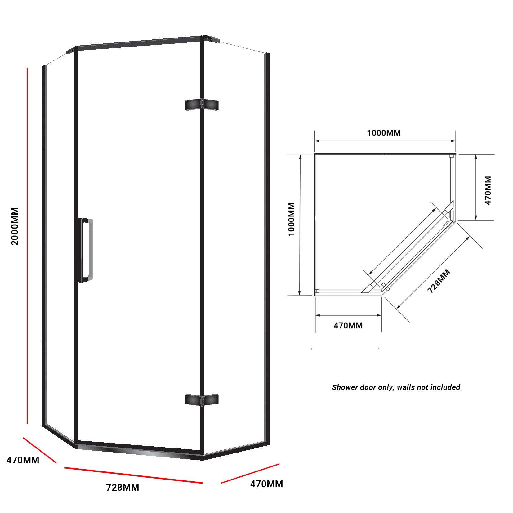 ELITE LUXURY FRAMELESS QUAD SHOWER DOOR ONLY - 2 COLOURS