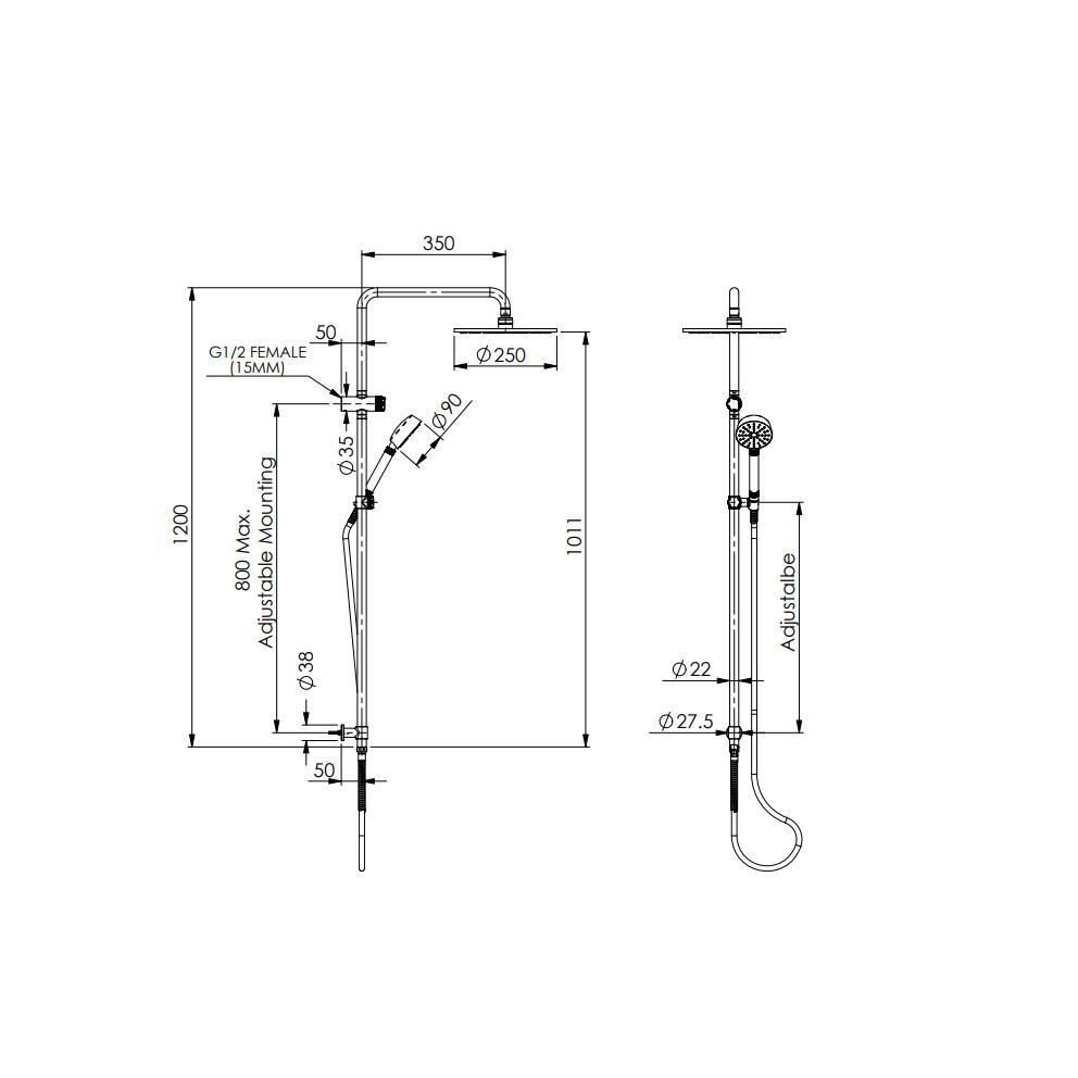 GISELE TWIN RAIL SHOWER-spec-sheet