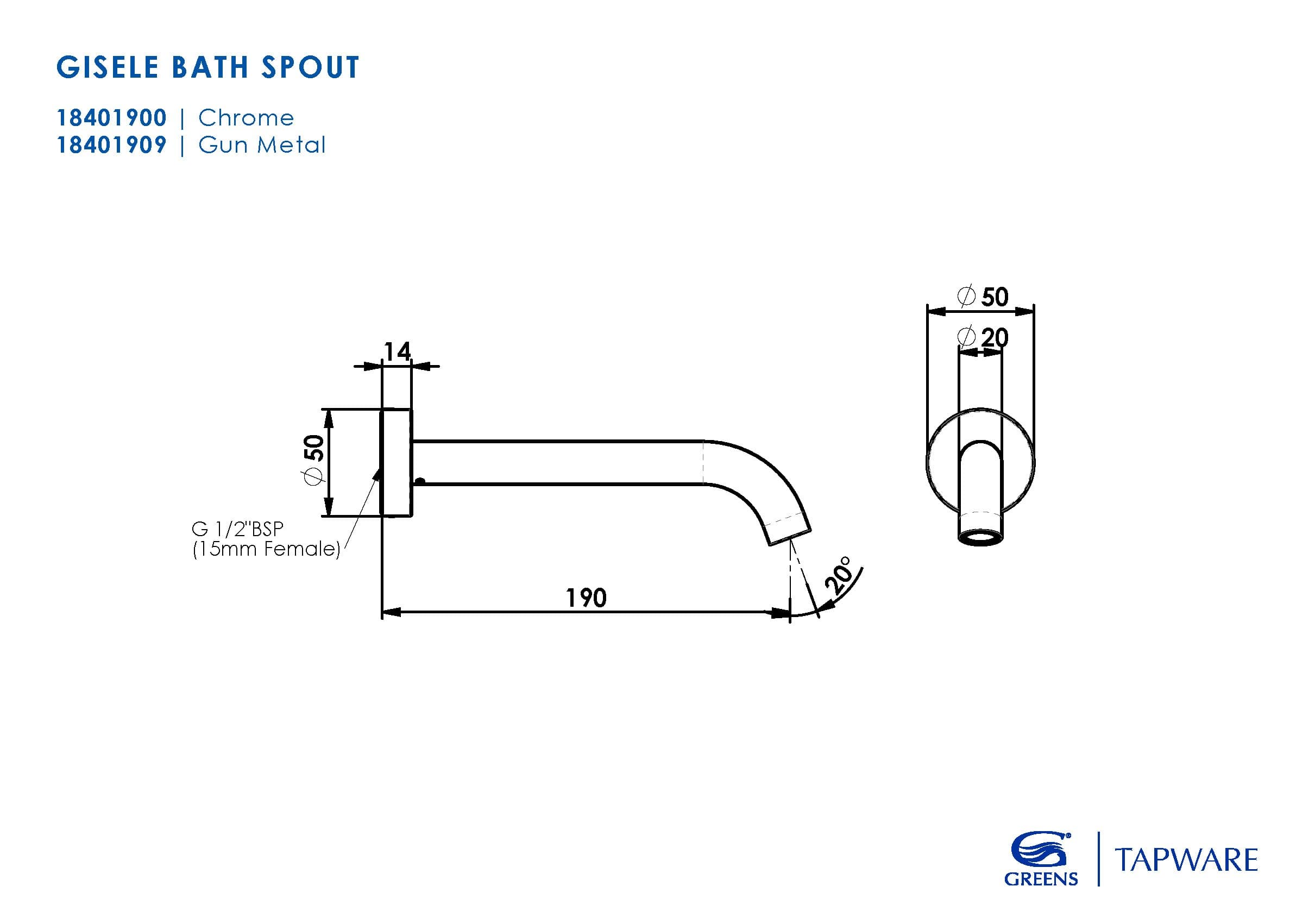 GREENS GISELE BATH SPOUT - 2 COLOURS