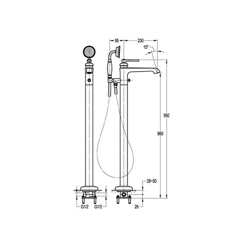 LIBERTY FLOOR MOUNT BATH MIXER AND SHOWER SET