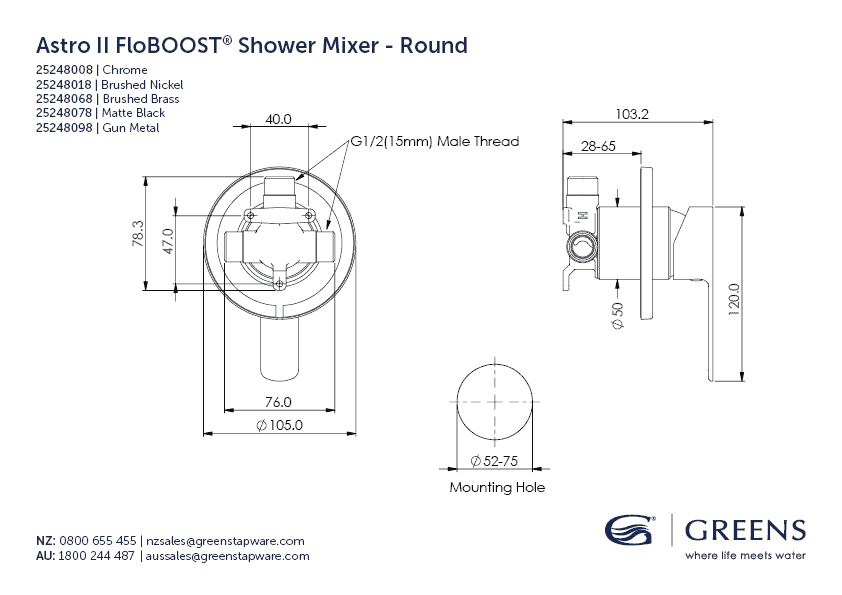 GREENS ASTRO II FLOBOOST SHOWER MIXERS - 5 COLOURS