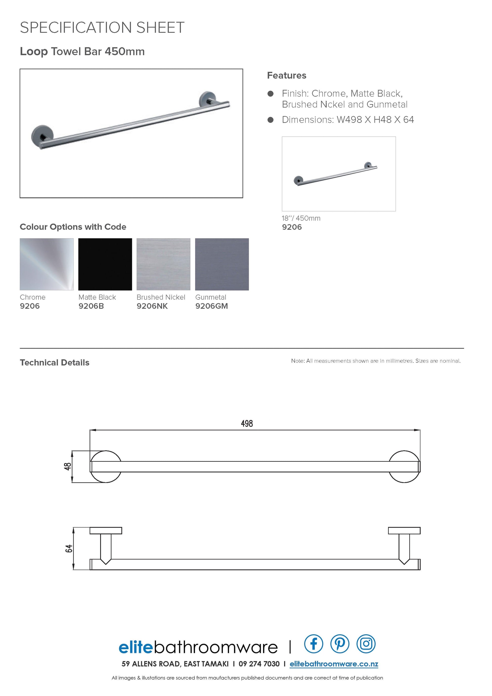 loop-towel-rail-450-spec-sheet