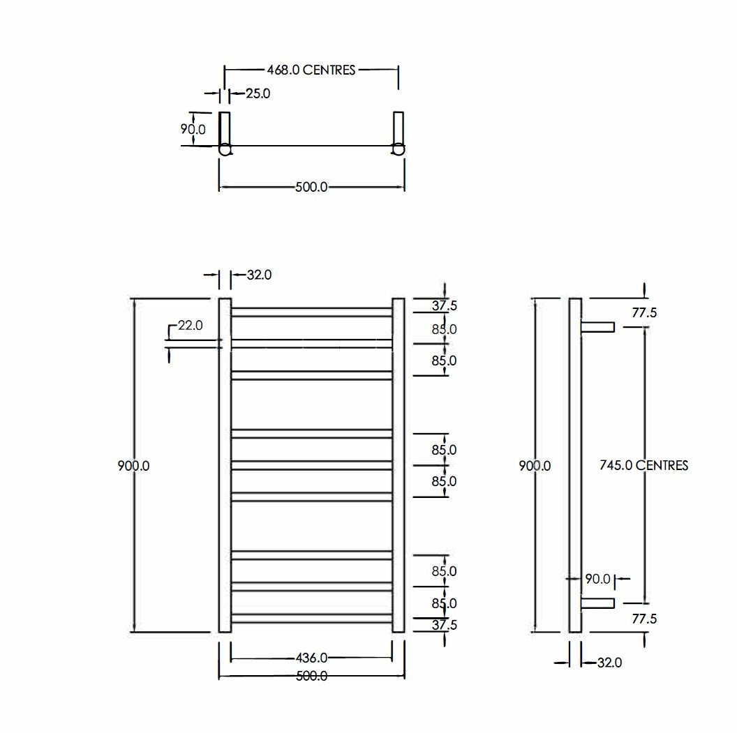 CODE ROUND HEATED TOWEL LADDERS 900X500MM - 7 COLOURS