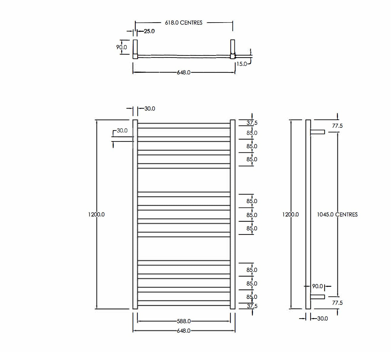 code-square-heated-towel-ladder-spec-sheet