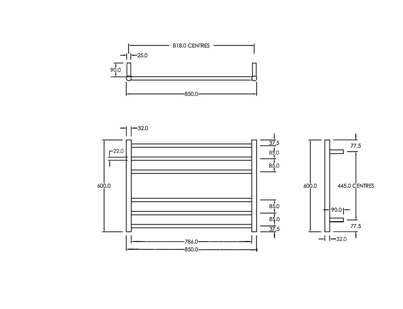 CODE ROUND HEATED TOWEL LADDER 600X850MM - 2 COLOURS