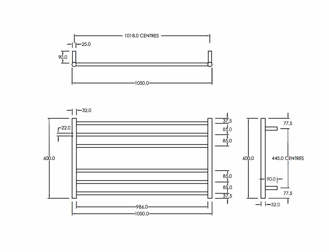 CODE ROUND HEATED TOWEL LADDER 600X1050MM - 2 COLOURS