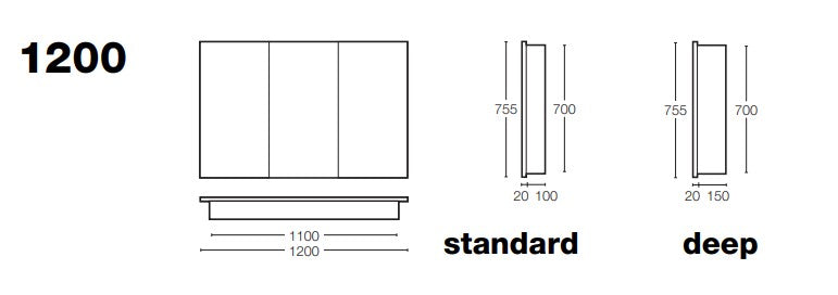 ST MICHEL DANTE DEEP PLUS MIRROR CABINET WHITE 1200MM