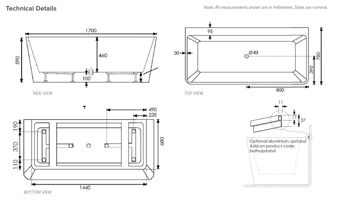 newtech-lamone-1700-btw-bath-spec-sheet