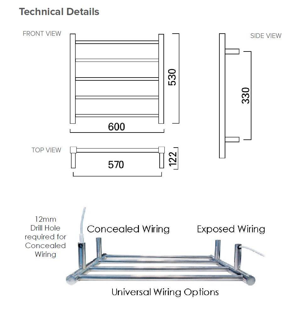newtech-quadro-heated-towel-rail-spec-sheet