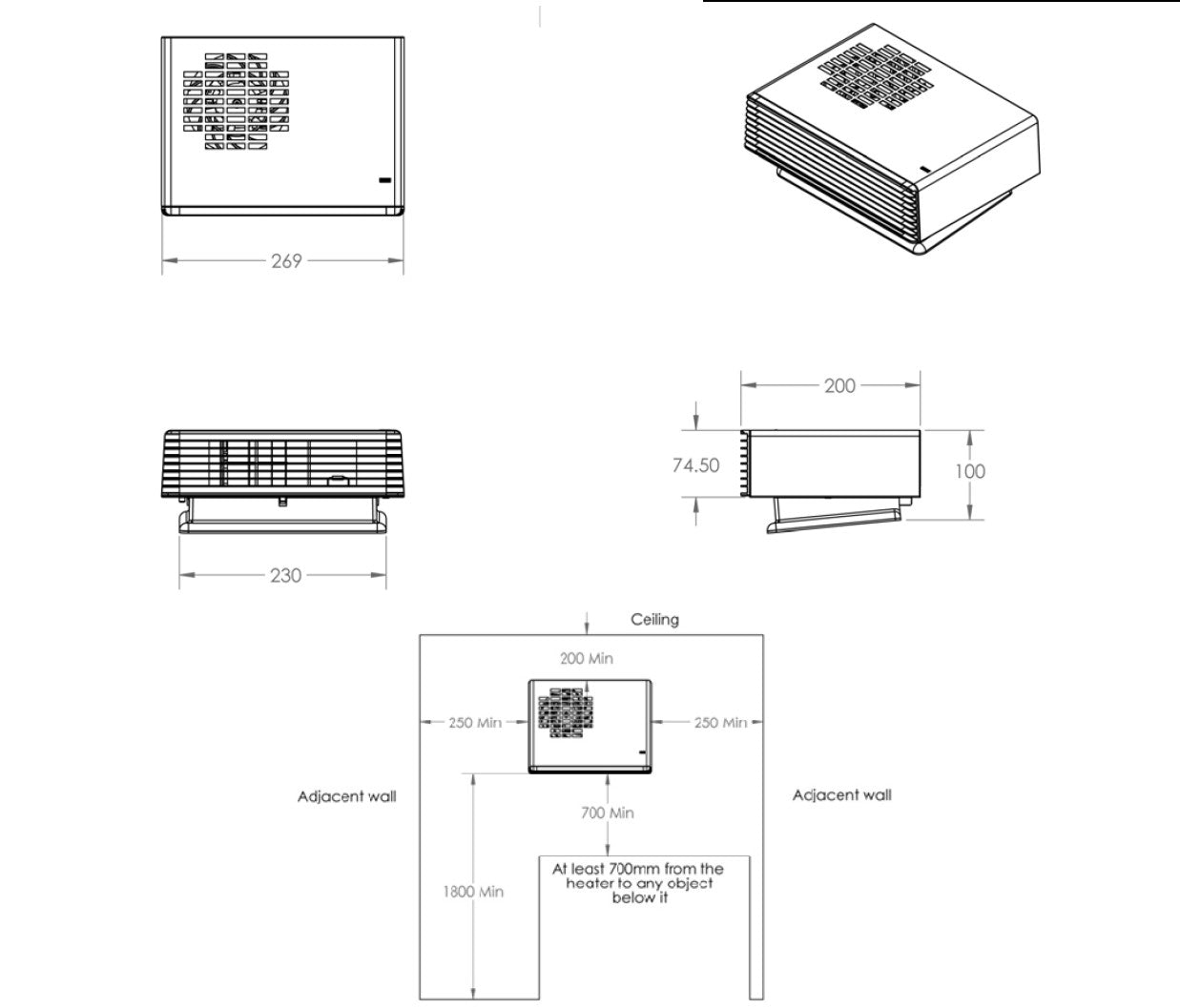 WEISS WALL MOUNTED FAN HEATER BRUSHED STAINLESS STEEL FH24SS