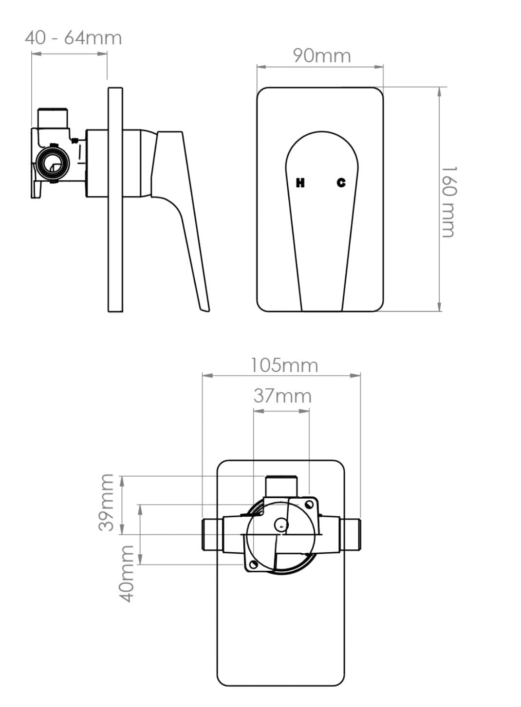 north-shower-mixer-matte-black-spec-sheet