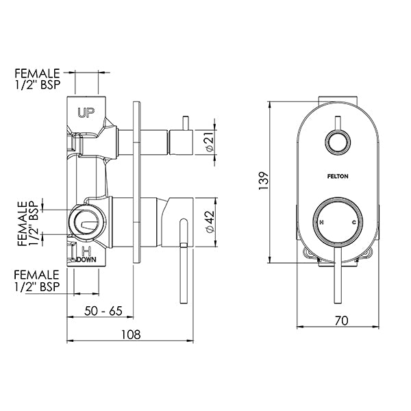 FELTON TATE DIVERTER MIXER - 12 COLOUR OPTIONS