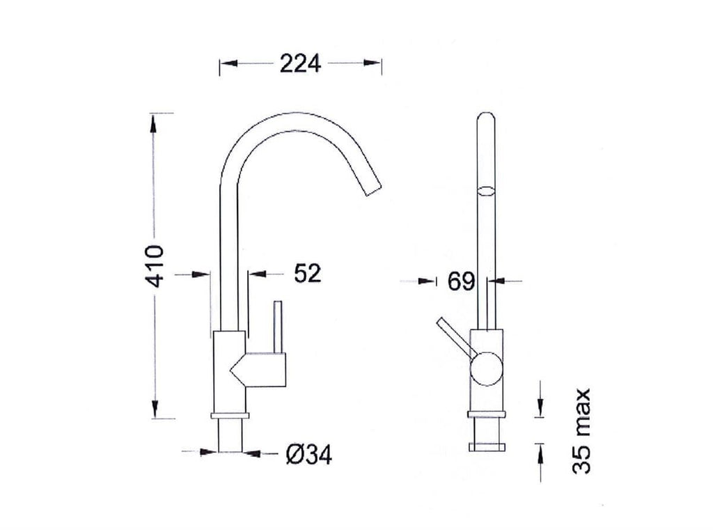 MERCER AURORA AURORA PVD GOOSENECK SINK MIXER  BRASS SPEC