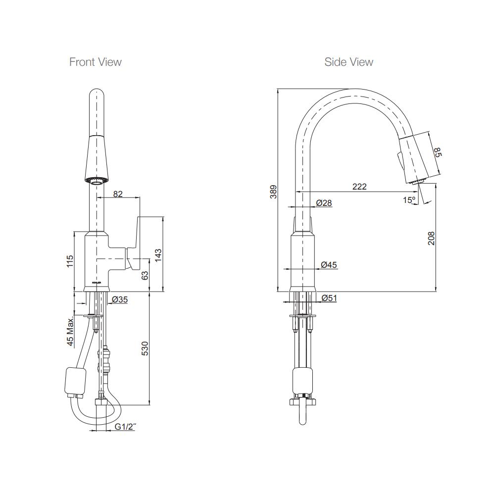 KOHLER TAUT PULL OUT SPRAY KITCHEN MIXER