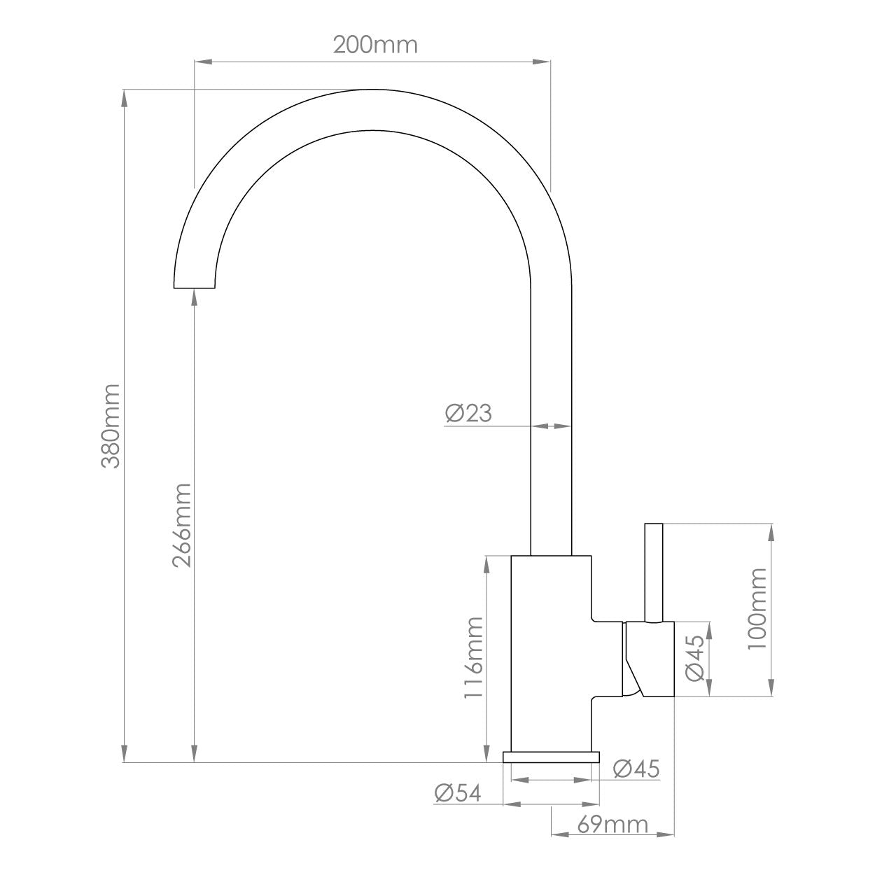 VODA ELITE STAINLESS MINIMAL GOOSENECK SINK MIXER  COLD START
