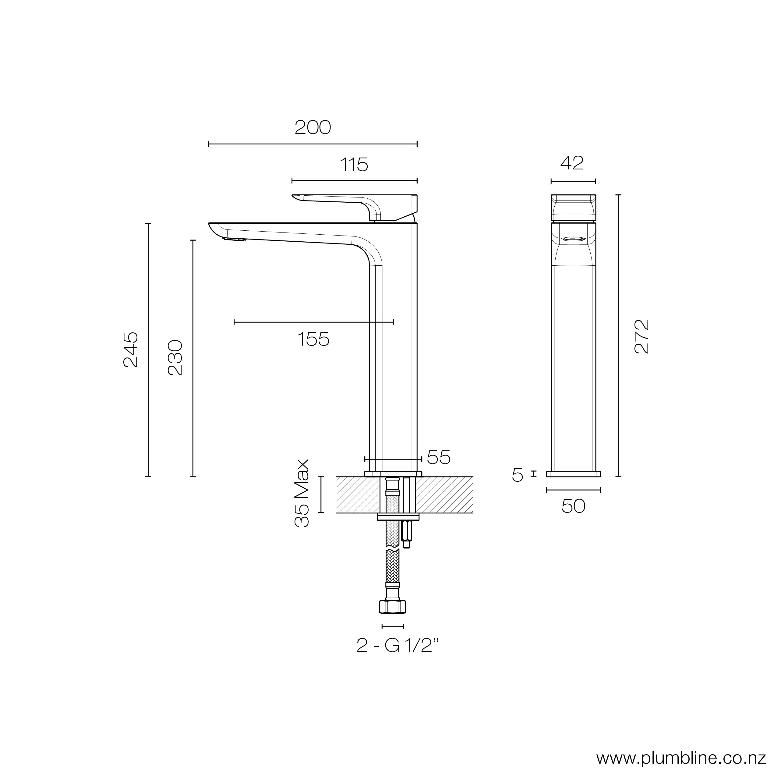 PLUMBLINE GENEVA VESSEL BASIN MIXER - 5 COLOURS