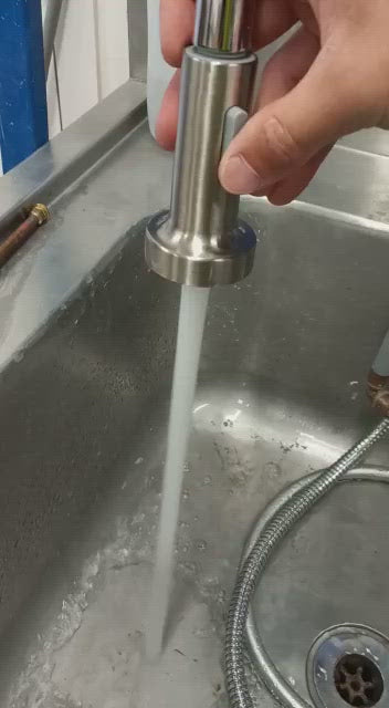 Load video: plumbline-swiss-flexi-spout-kitchen-mixer-brushed-stainless-steel