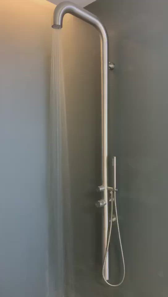 Load video: WATERWARE PACIFIC OUTDOOR SHOWER SYSTEM ALL IN ONE - 4 COLOURS