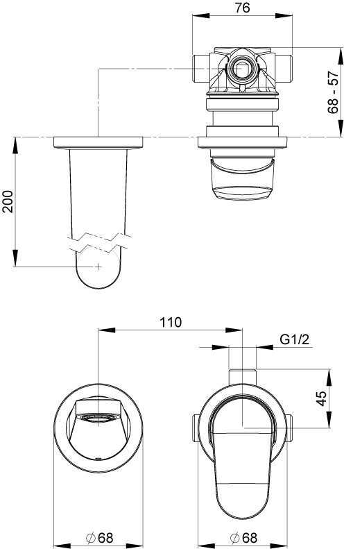 METHVEN KOHA WALL MOUNTED BASIN & BATH MIXER