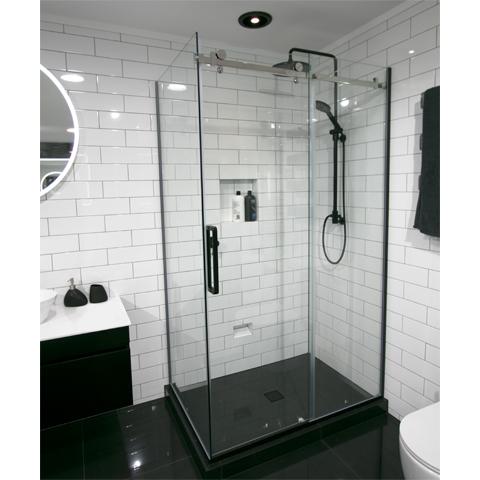 TILED CENTRE WASTE LUXURY FRAMELESS SLIDING SHOWER KIT - sliding shower